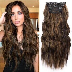 Clip in Long Wavy Synthetic Hair Extension 20 Inch 4PCS Balayage